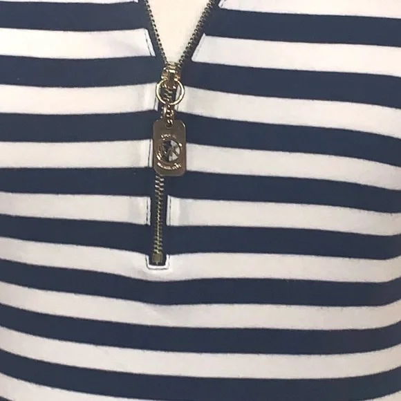Michael Kors Navy blue and white striped blouse with gold hardware - Picture 2 of 6
